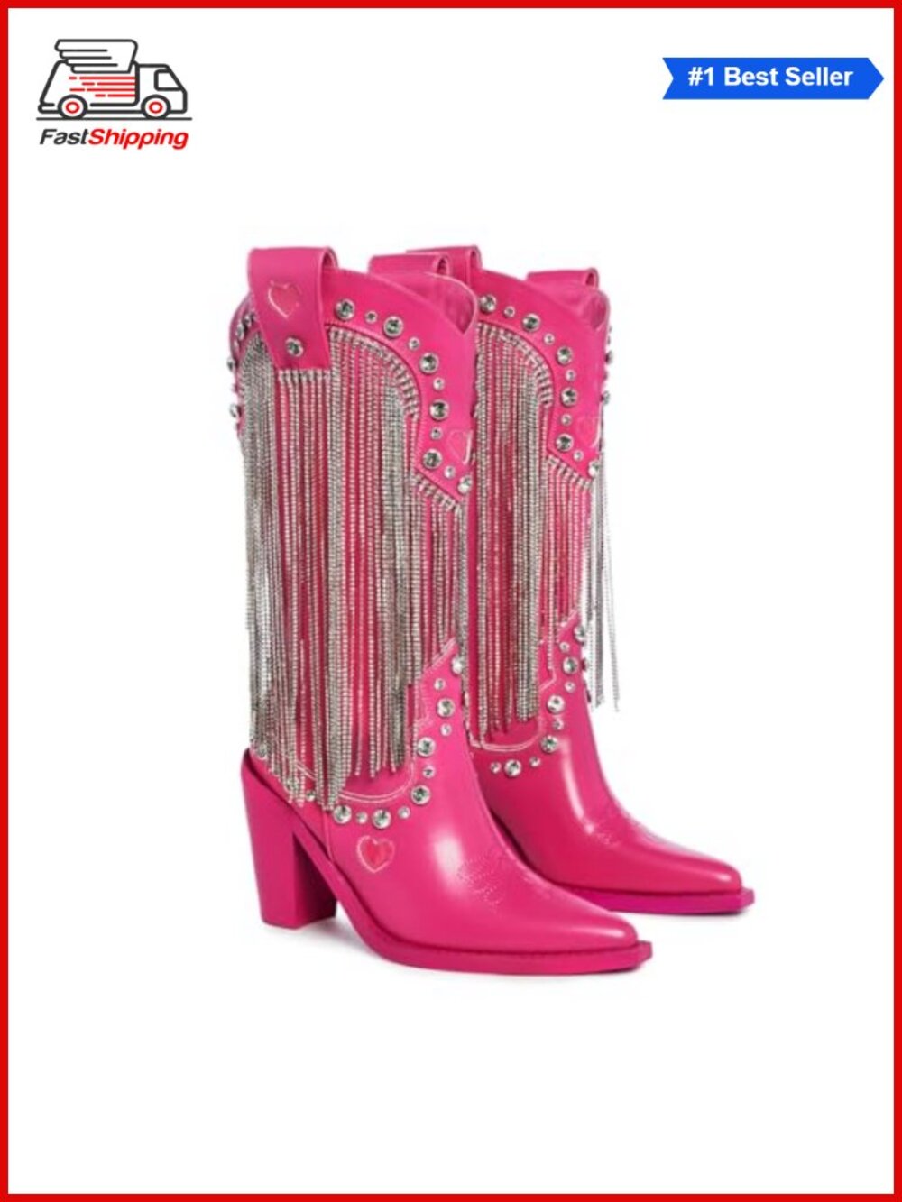 ✨Dolls Kill Present Perfect Vegan Leather Cowboy Boots Rhinestone Fringe